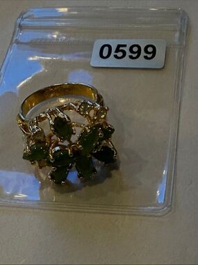 18KGE Gold-Tone Green Stone Floral Cocktail Ring - Women Jewelry size 8